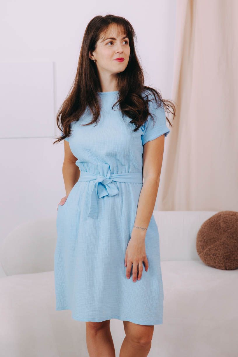 Šaty Boho Short Mousseline Sky