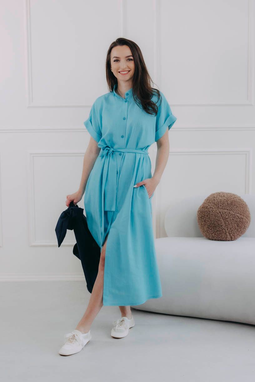 Šaty Shania Linen Tyrkys